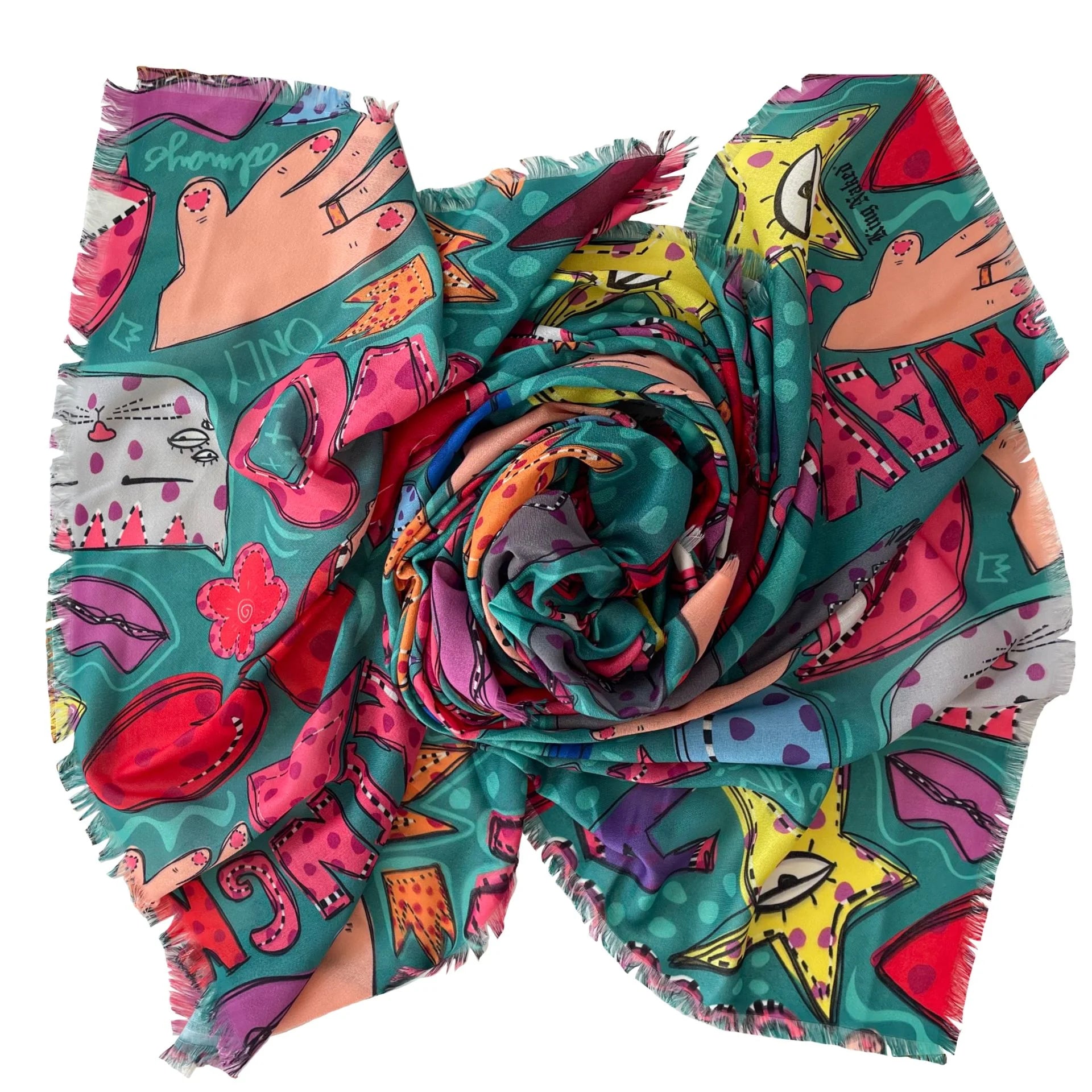 Blooming Illustrated Rectangular Scarf